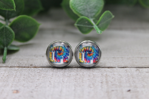 Vivid MOM LIFE Tie Dye  Glass Stud Earrings