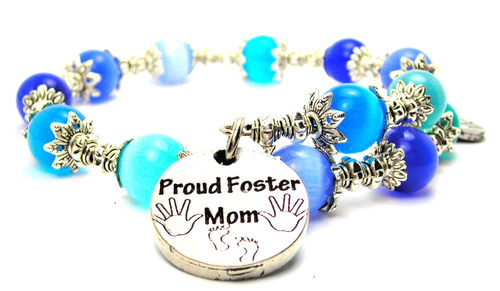 Proud Foster Mom Circle Cat's Eye Beaded Wrap Bracelet