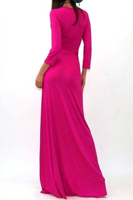 Quarter Sleeves Faux Wrap Maxi Dress Pink