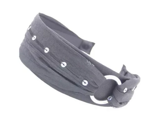 Fabric Headband w/ Metal Rings (Black & Cream)