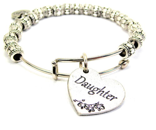 Daughter Heart Metal Beaded Bangle Bracelet