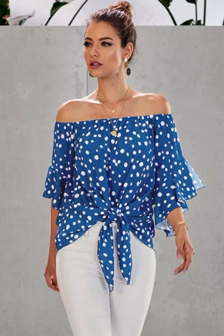 Bohemian Style Polka Dot Off Shoulder Front Tie