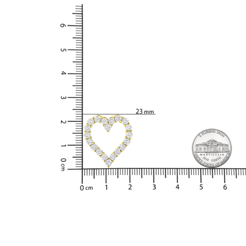 14K Yellow Gold Plated .925 Sterling Silver 2.0 Cttw Round Cut Diamond Classic Open Heart 18" Pendant Necklace (K-L Color, I2-I3 Clarity)