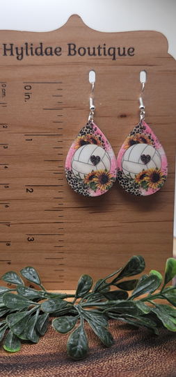 Volleyball, Sunflowers & Leopard Teardrop Dangle Earrings