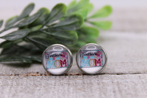 Football Mom - Block || 12mm Glass Stud Earrings 