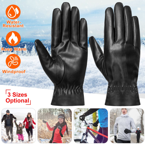 Unisex Leather Winter Warm Gloves