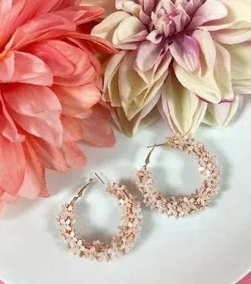Light Pink Petal Floral Hoop Dangle Earrings