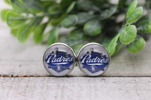 Padres Baseball || Glass Stud Earrings || Hypoallergenic