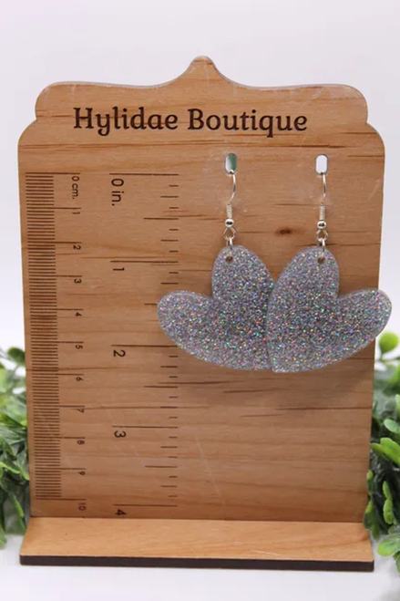 Silver Glitter Hearts || Drop Earrings