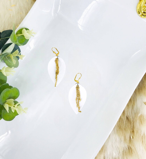 Genuine White Leather Earrings 