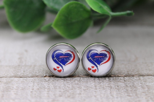 Buffalo Bills Heart || Glass Stud Earrings || Hypoallergenic