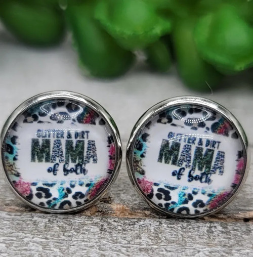 Glitter & Dirt Mama of Both Colorful Leopard || Glass Stud Earrings || Hypoallergenic