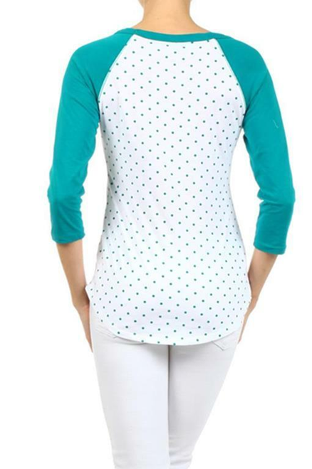 Polka Dot Knit Raglan Top with Boat and a Loose Fit