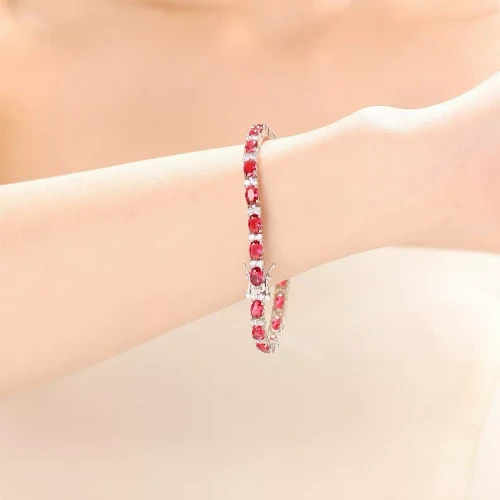 Collette Z Rhodium Plated Sterling Silver Red Cubic Zirconia Stud Bracelet