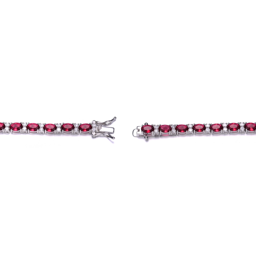 Collette Z Rhodium Plated Sterling Silver Red Cubic Zirconia Stud Bracelet