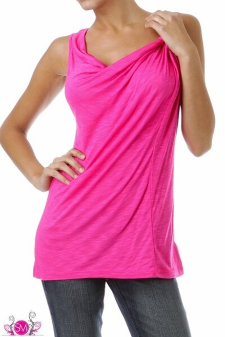Fuchsia Sleeveless tunic with asymmetrical drape