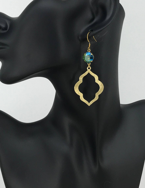 Erinite Shimmer Cushion Cut Crystal Gold Dangle Earrings
