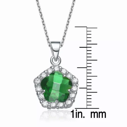Collette Z Sterling Silver Green and White Cubic Zirconia Flower Shape Necklace