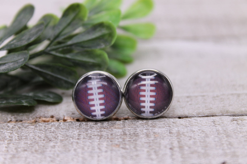 Football Laces || 12mm Glass Stud Earrings