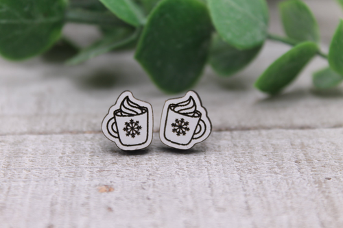 Hot Cocoa Mug Wood Stud Earrings