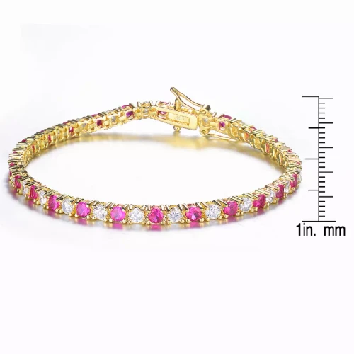 Collette Z C.Z. Sterling Silver Gold Plated 4mm Round Prong Ruby Tennis Bracelet