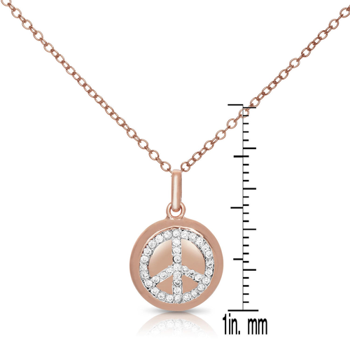 Collete Z Cubic Zirconia Sterling Silver Rose Plated Peace Symbol Disc Pendant
