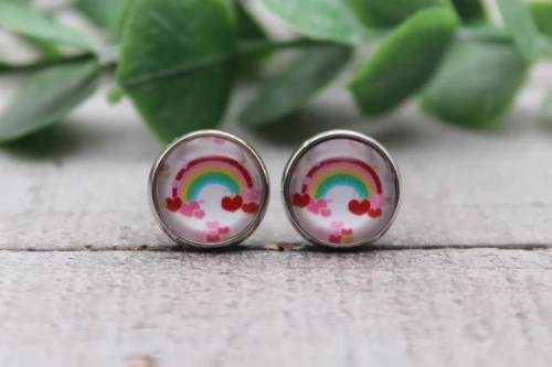 Rainbow & Hearts | Hypoallergenic |  Glass Stud Earrings