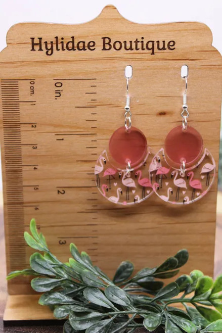 Pink Flamingos Circle Dangle Earrings