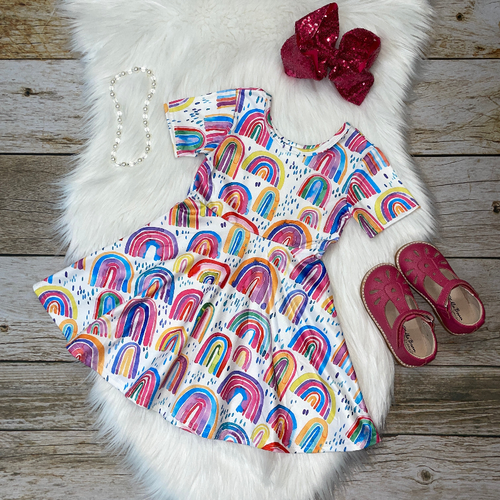 Rainbow Printed Short Sleeve Dress