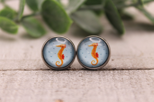 Seahorse Glass Stud Earrings
