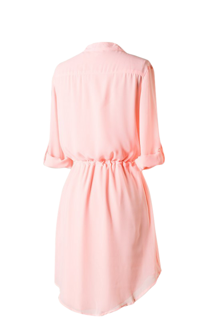 Quarter Sleeves V-cut dress with banded waist Peach