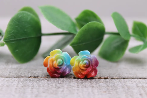 Rainbow Rose Stud Earrings - RTS