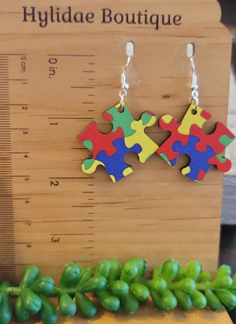 Autism Awareness Puzzle Piece Dangle Earrings