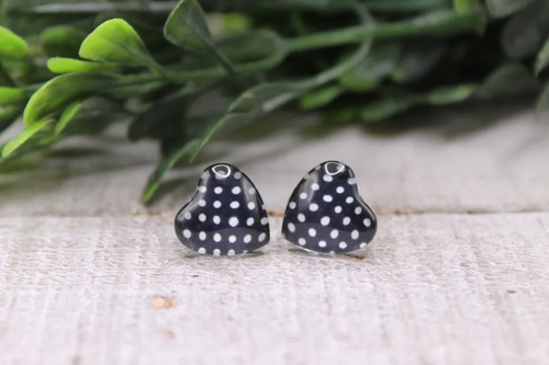 White Dotted Heart Stud Earrings