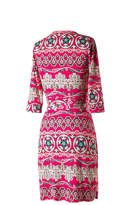 Midi Quarter Sleeves Wrap Dress Fuchsia