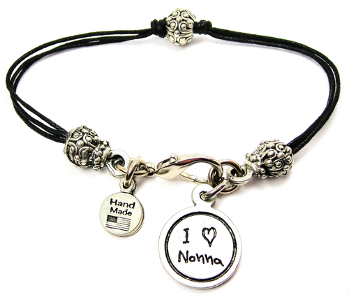 I Love Nonna Pewter Beaded Black Cord Bracelet