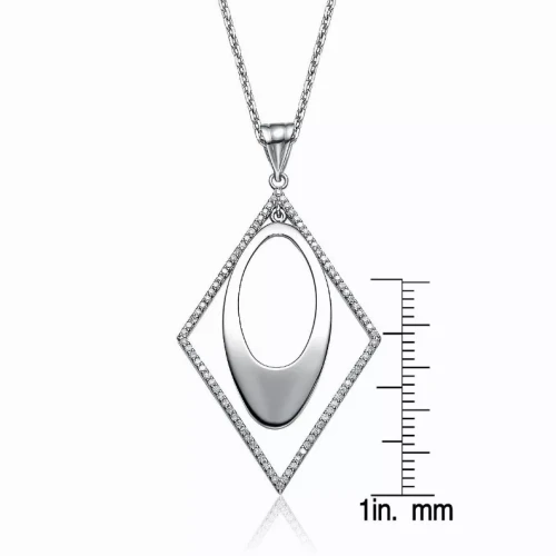 Collette Z Sterling Silver Cubic Zirconia Open Diamond Shape with Oval Necklace