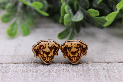 Golden Retriever Dog Breed || Wood Stud Earrings