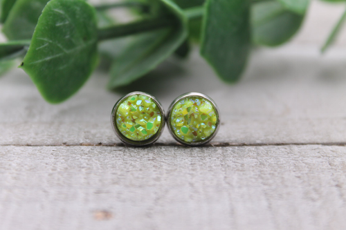 Sparkle Neon Yellow |  Mini Druzy Stud Earrings | Hypoallergenic