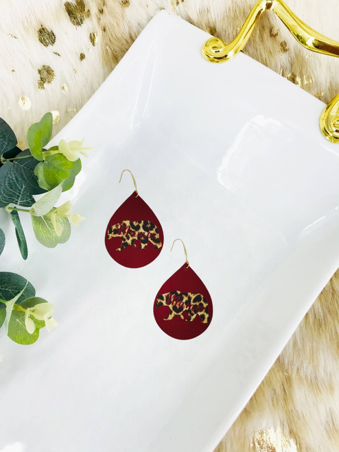 Leather "Mama Bear" Cheetah Print Earrings 
