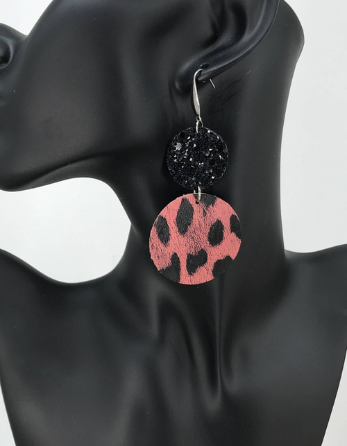 Leopard & Black Chunky Glitter Faux Leather Earrings