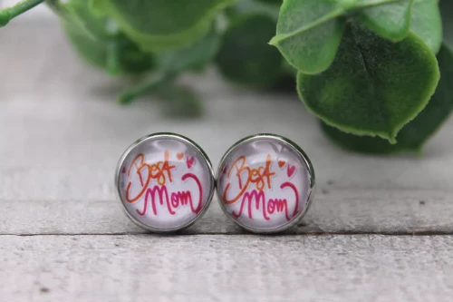 Best Mom  Glass Stud Earrings