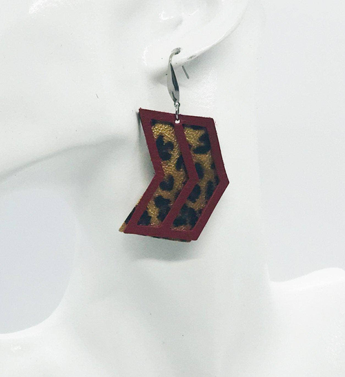Leather and Leopard Leather Layered Earrings 