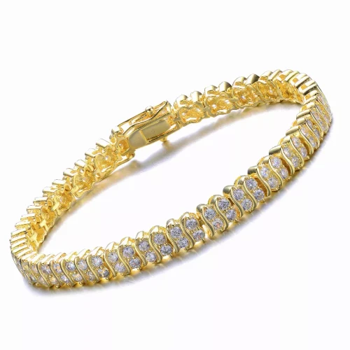 Collette Z Cubic Zirconia Sterling Silver Gold Plated Two Row Classic Bracelet