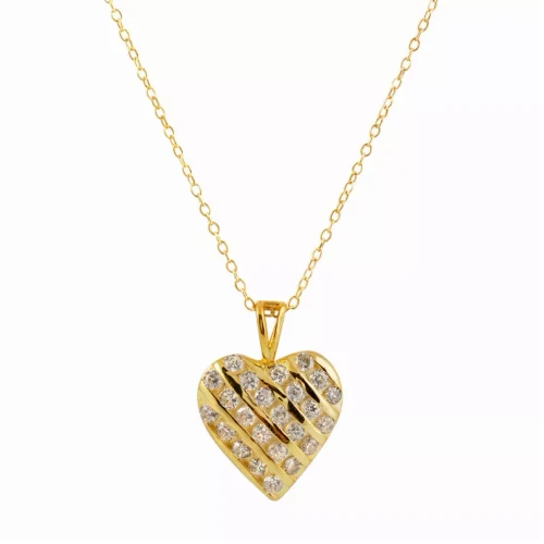 Collette Z Sterling Silver Gold Plated Cubic Zirconia Grid Heart Necklace