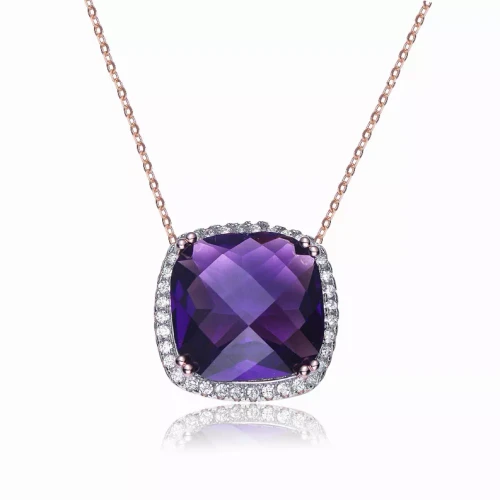 Collette Z Sterling Silver Purple Cubic Zirconia Solitaire Pendant