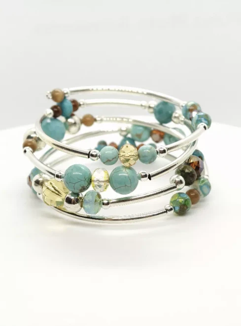 Wrap Bracelets-Monica In Turquoise And Chocolate