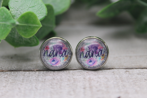 Nana Purple Floral  Glass Stud Earrings