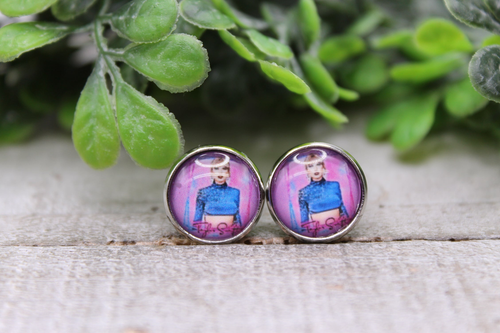 Blue Shirt Taylor || 12mm Glass Stud Earrings