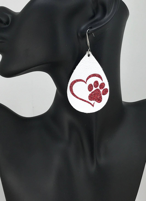 Genuine Leather and Red Glitter Earrings 